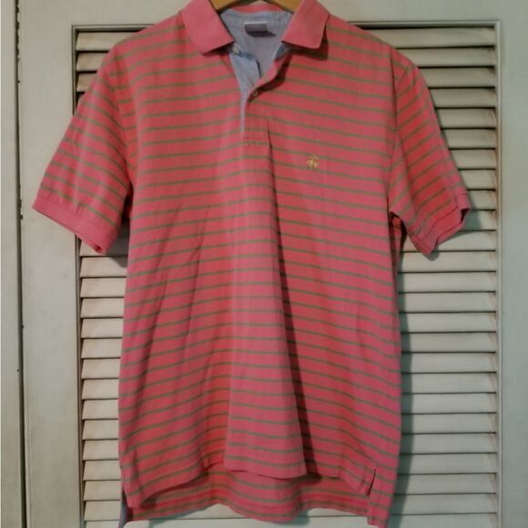Brooks Brothers Pink Green Stripe Polo M - Picture 1 of 9